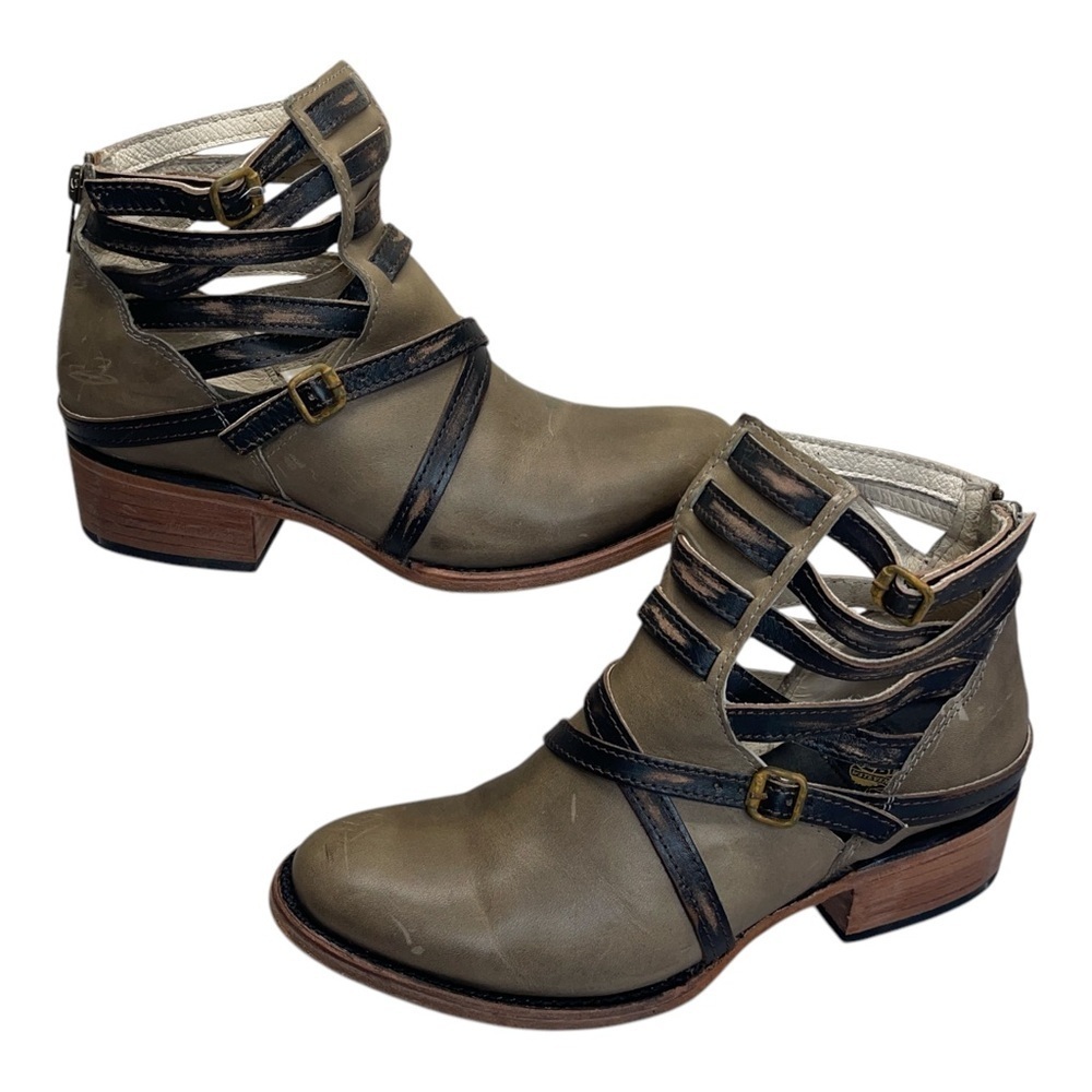 Freebird Leather Ankle Booties Strappy Buckle Distressed Brown Womens size 7